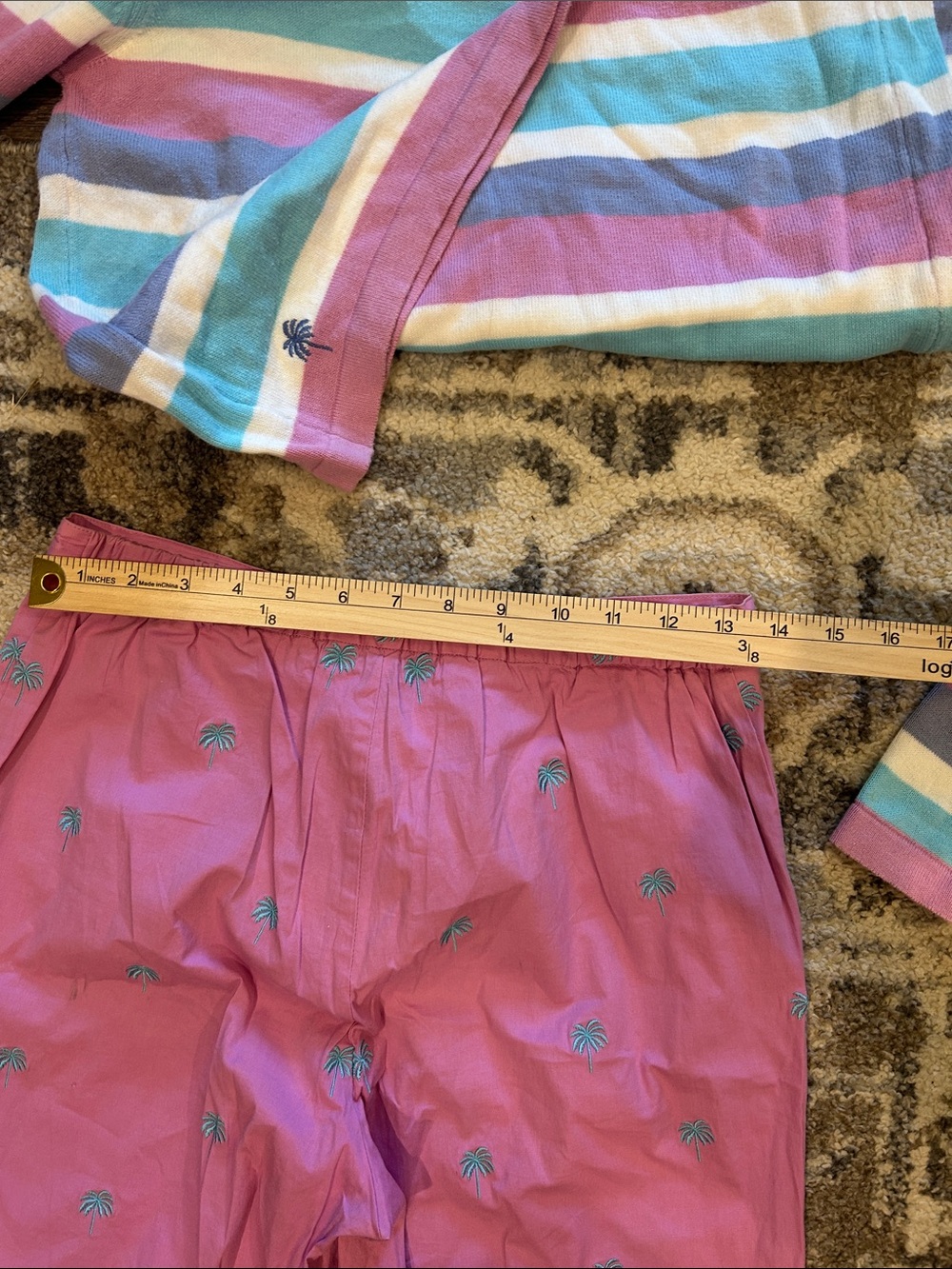 Lilly Pulitzer 2 Pc Set Women’s Pink Palm Wide Leg Pants Striped V Neck Top - Picture 9 of 13